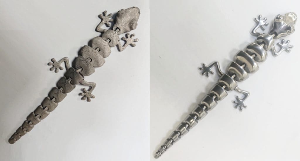 Achieving a Bright Polished Finish on a Stainless Steel 3D Printed Lizard