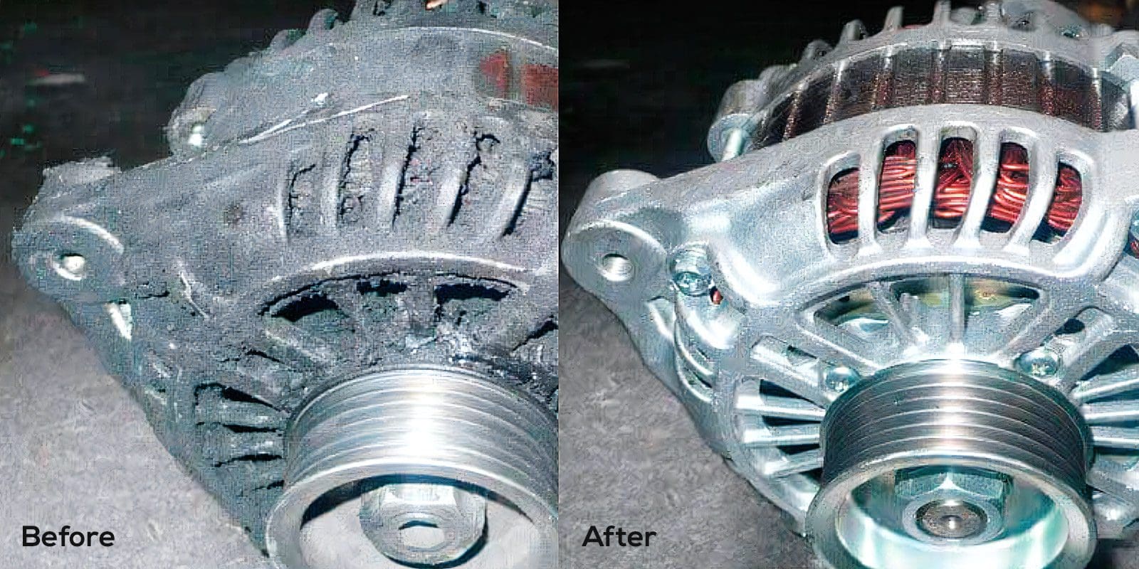 Before and after automotive ultrasonic cleaning